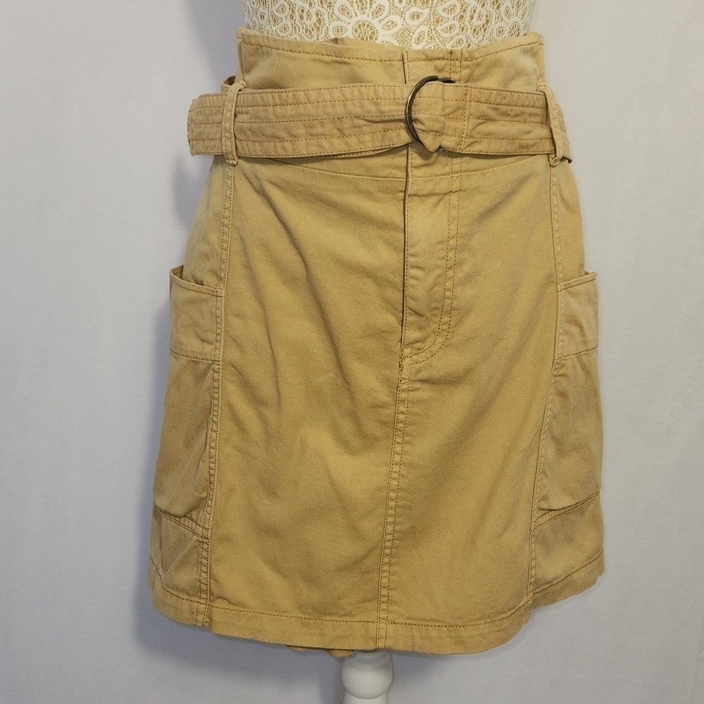 Wild Fable Khaki High Paper Bag Waist Pleated Back Zip Front Cargo Utility Skirt